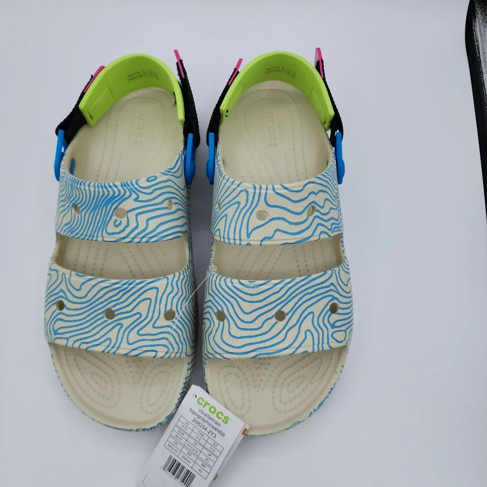 Crocs Classic All Terrain Topographic‎ Sandals Mens Size 12 Bone Multi Color NEW